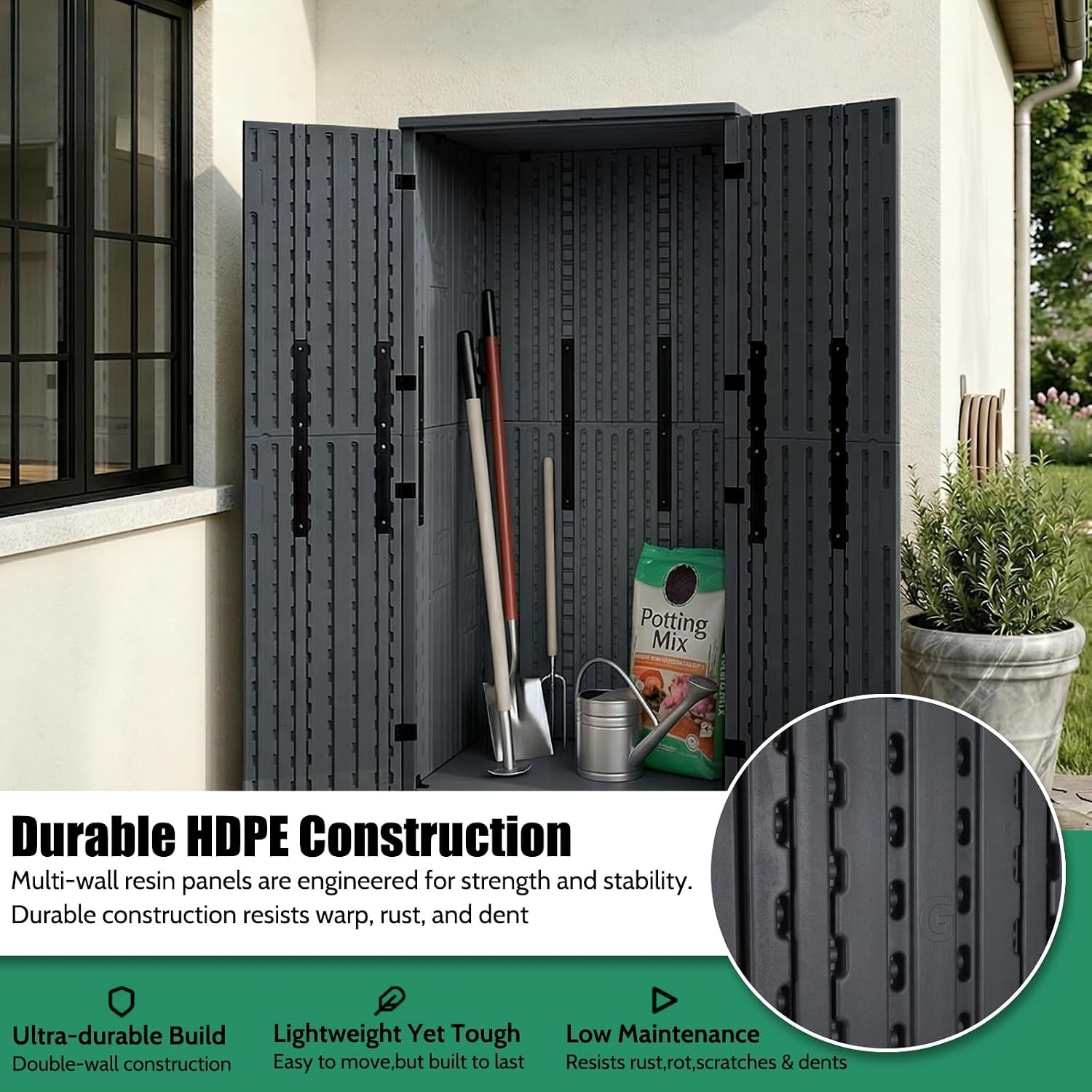 Grey Lockable Tall Outdoor Storage Cabinet