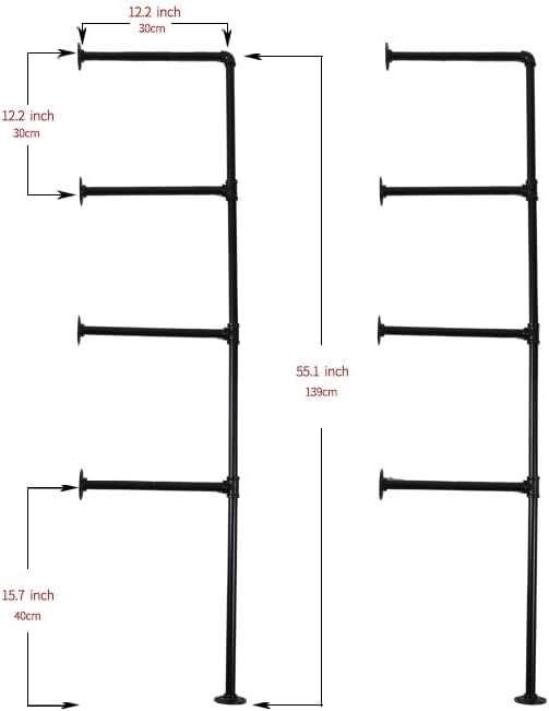 Black Industrial Pipe Wall Storage Shelving Unit