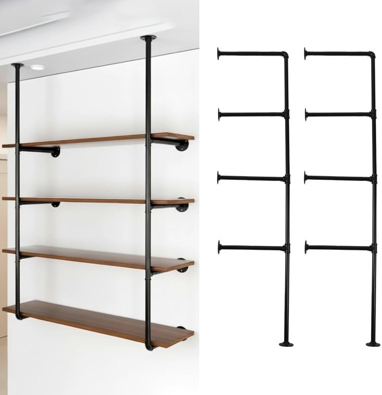 Black Industrial Pipe Wall Storage Shelving Unit