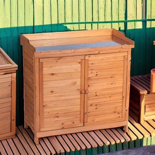 Natural Garden Potting Workbench Storage Cabinet