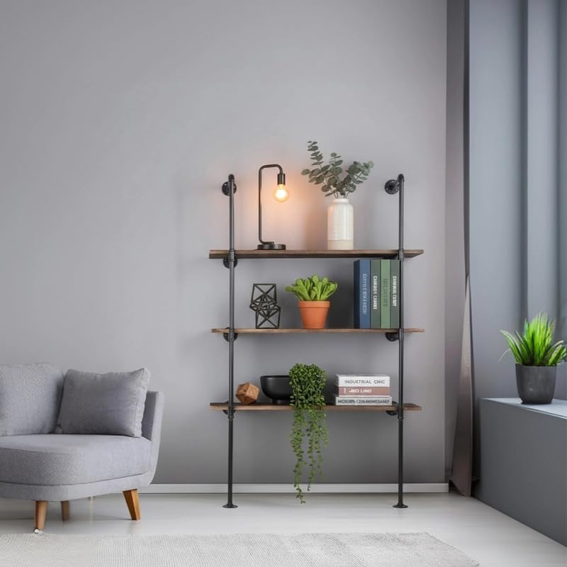 Black Industrial Pipe Wall Storage Shelving Unit