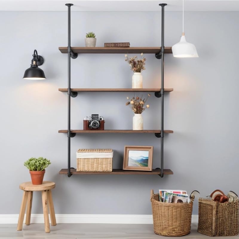 Black Industrial Pipe Wall Storage Shelving Unit
