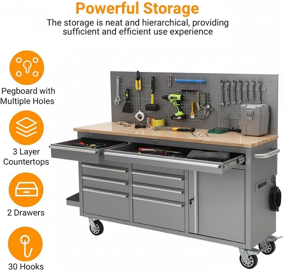 Rolling Heavy‑Duty Garage Workbench Chest