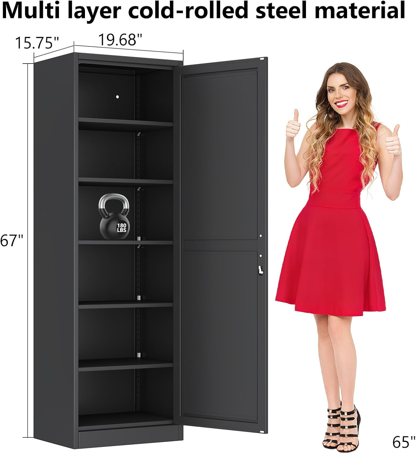 Black Slim Lockable Metal Storage Cabinet