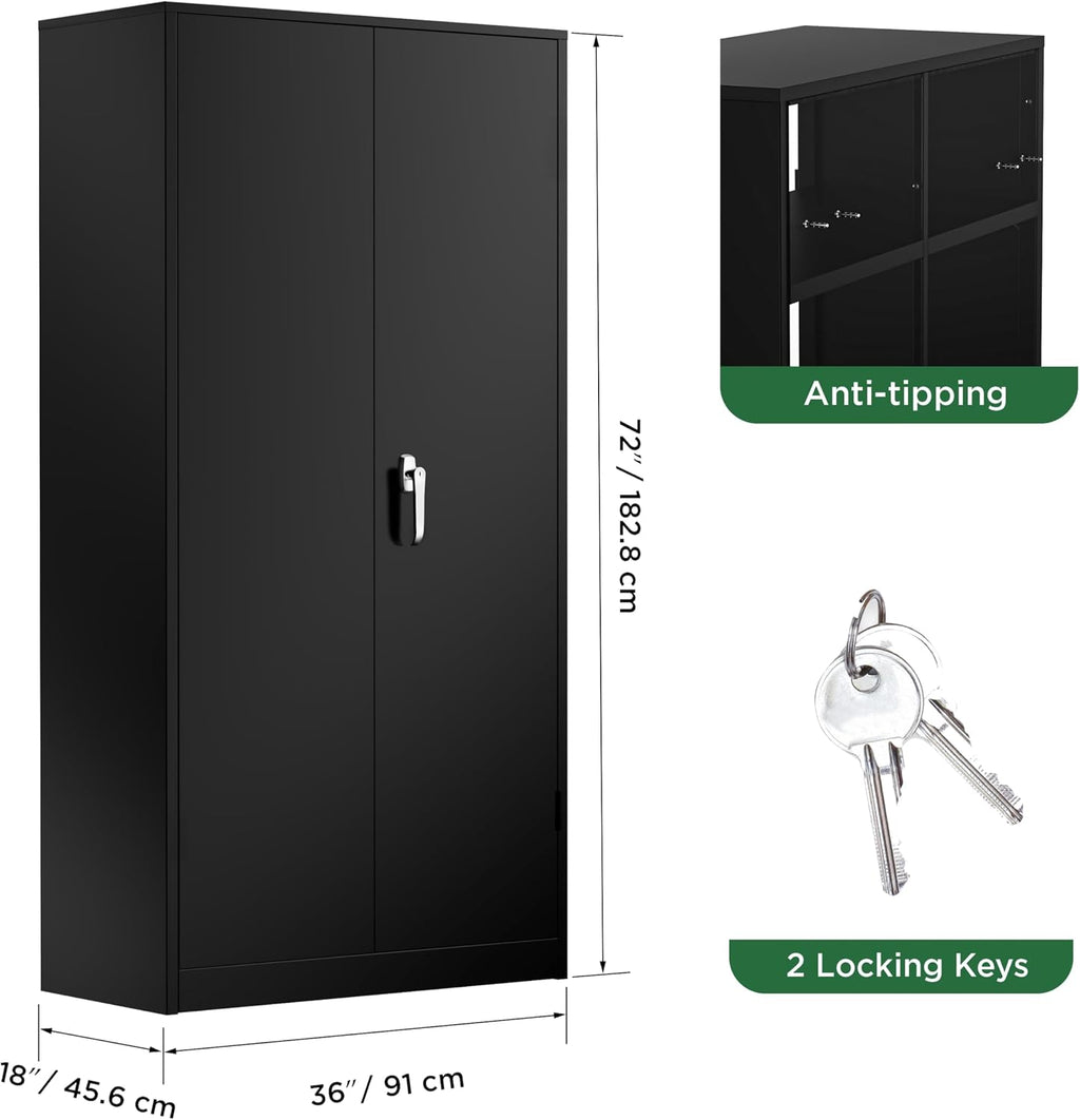 Black Tall Lockable Metal Storage Cabinet