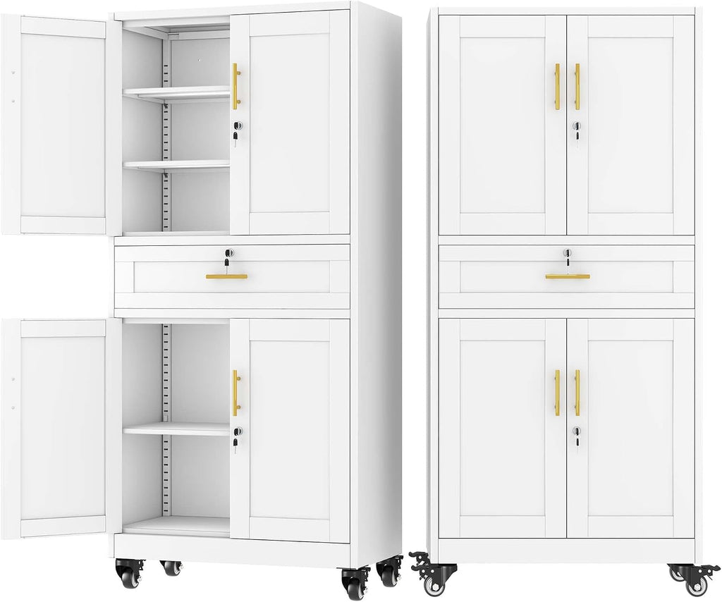 White Rolling Lockable Metal Storage Cabinet