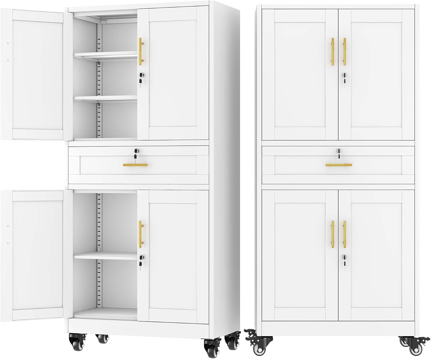 White Rolling Lockable Metal Storage Cabinet