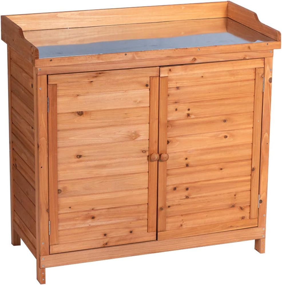 Natural Garden Potting Workbench Storage Cabinet