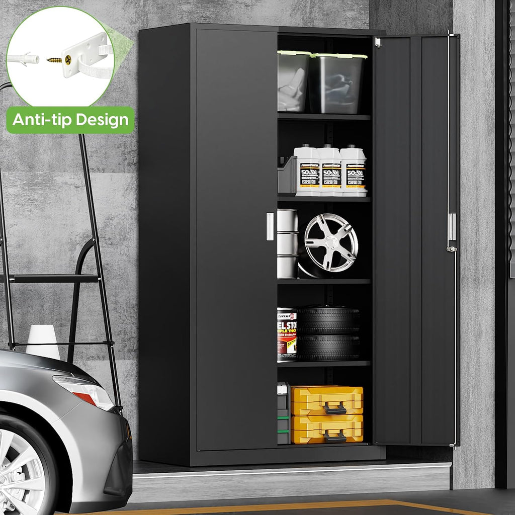 Tall Lockable Steel Garage Storage Cabinet