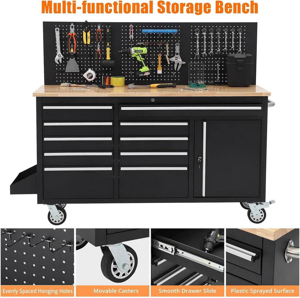 Heavy‑Duty Rolling Garage Tool Workbench Cabinet