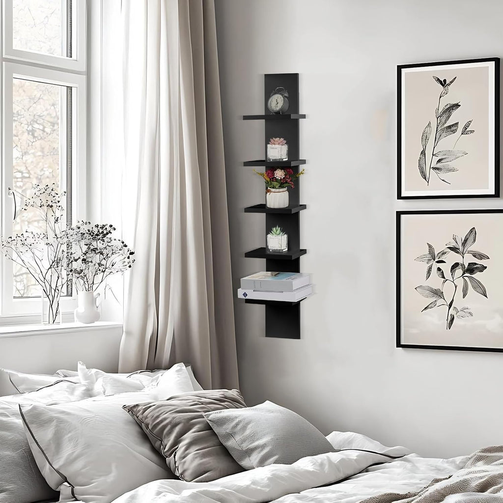 Black Floating Vertical Wall Storage Shelf Unit