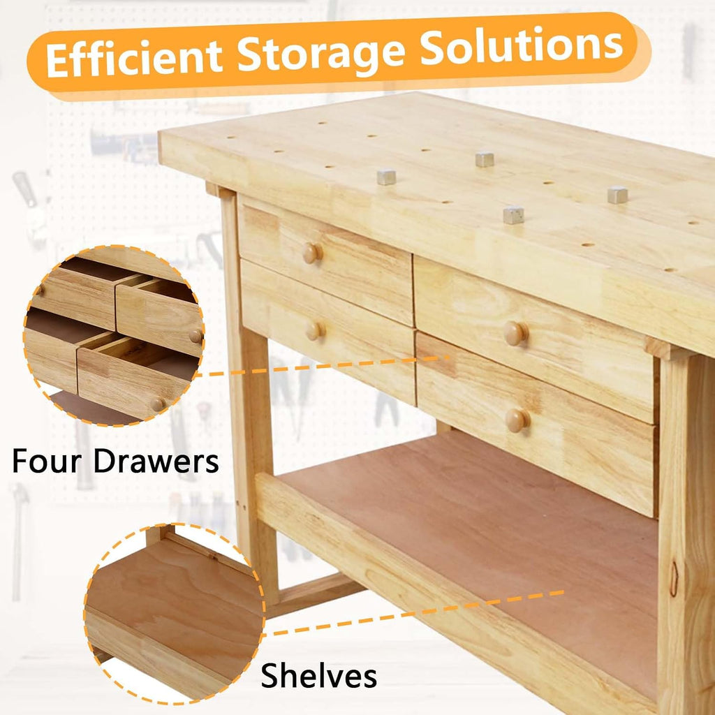 Rubberwood Garage Workshop Storage Workbench