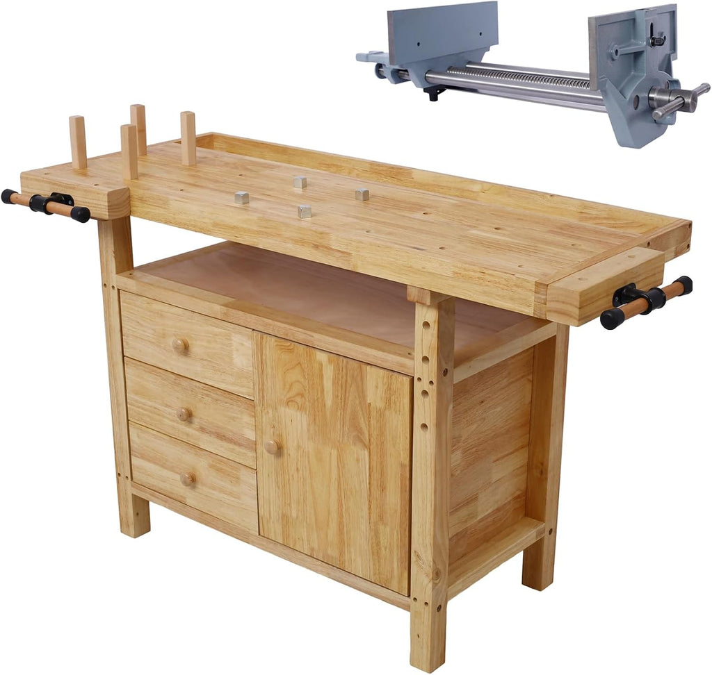 Heavy‑Duty Wood Workshop Workbench Table