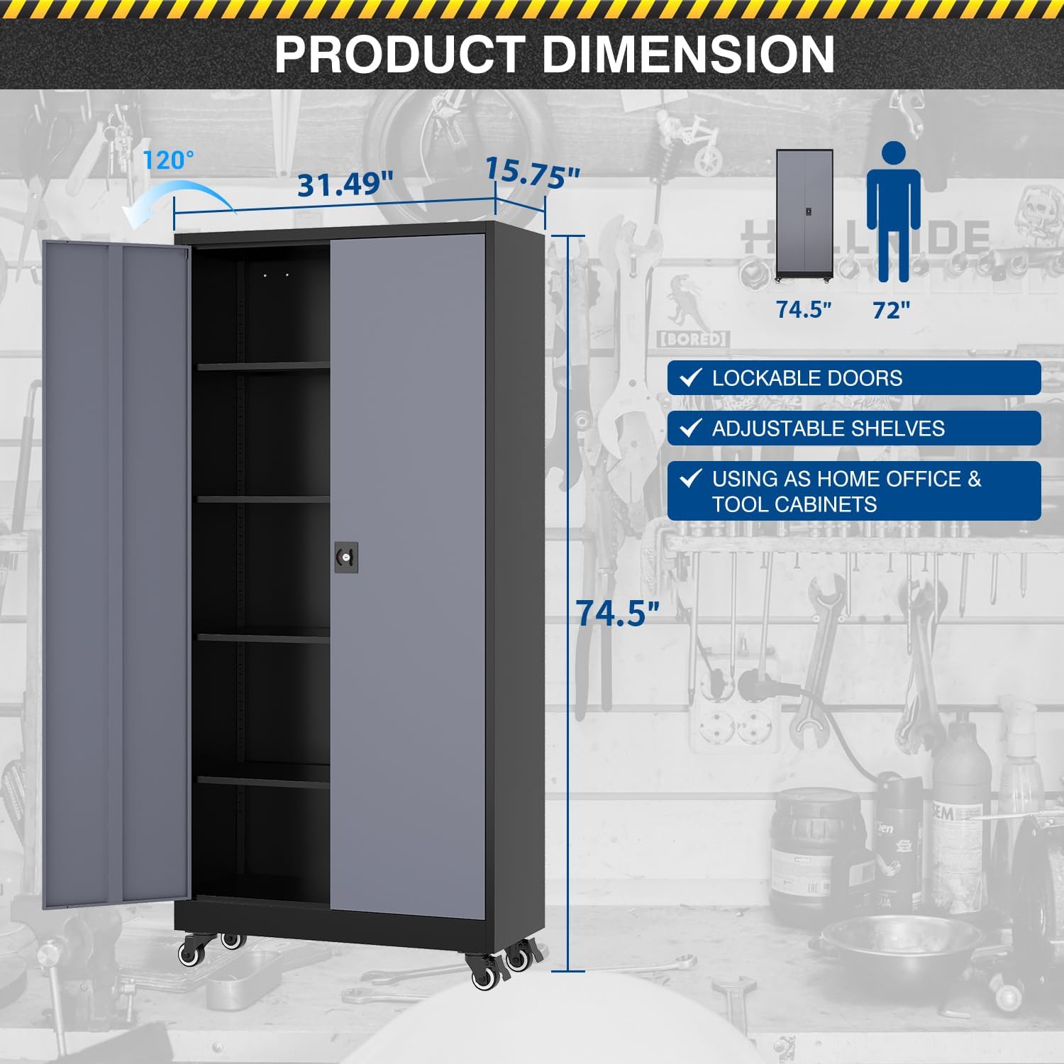 Rolling Lockable Tall Metal Storage Cabinet