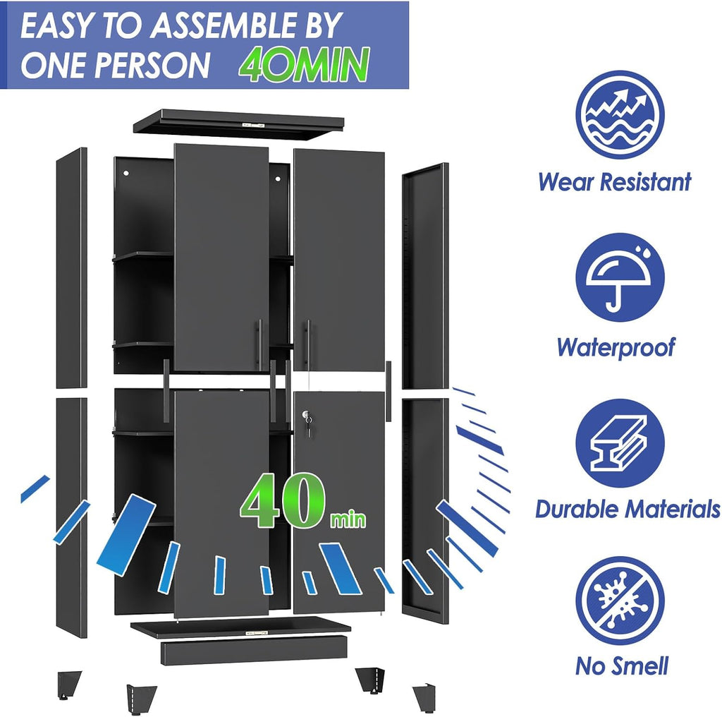 Tall Lockable Metal Garage Storage Cabinet