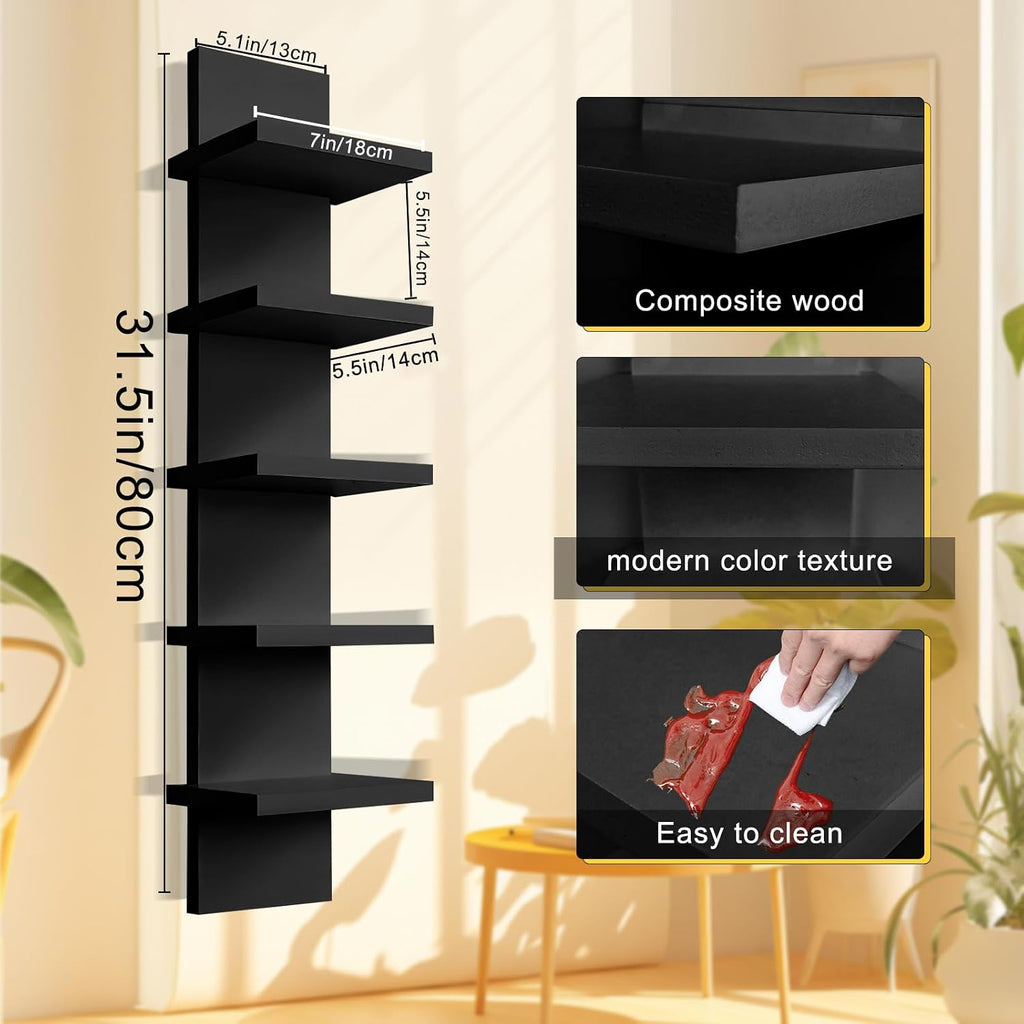 Black Floating Vertical Wall Storage Shelf Unit