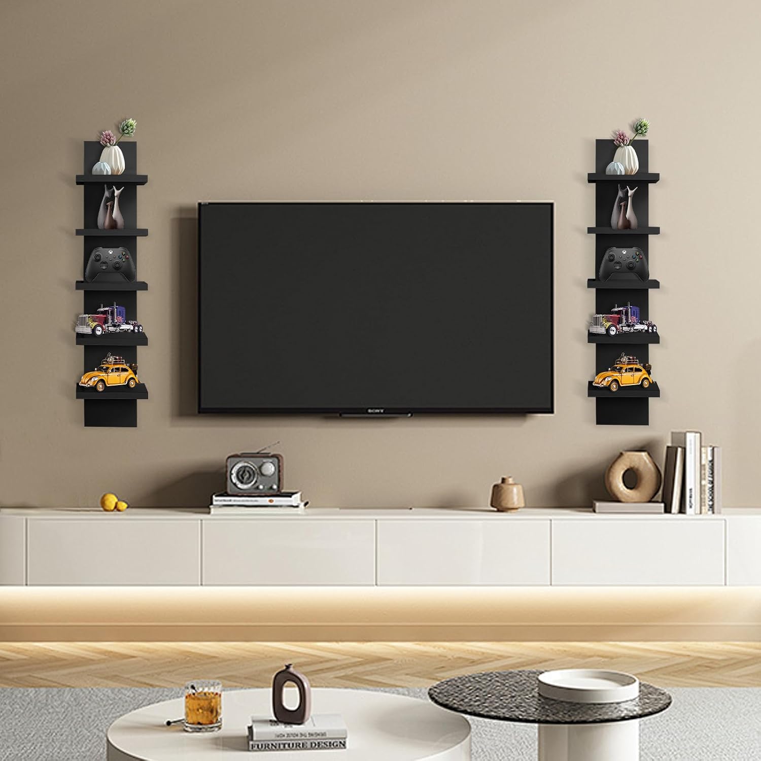 Black Floating Vertical Wall Storage Shelf Unit