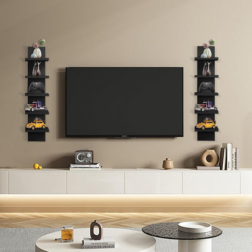 Black Floating Vertical Wall Storage Shelf Unit