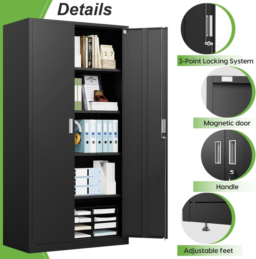 Tall Lockable Steel Garage Storage Cabinet