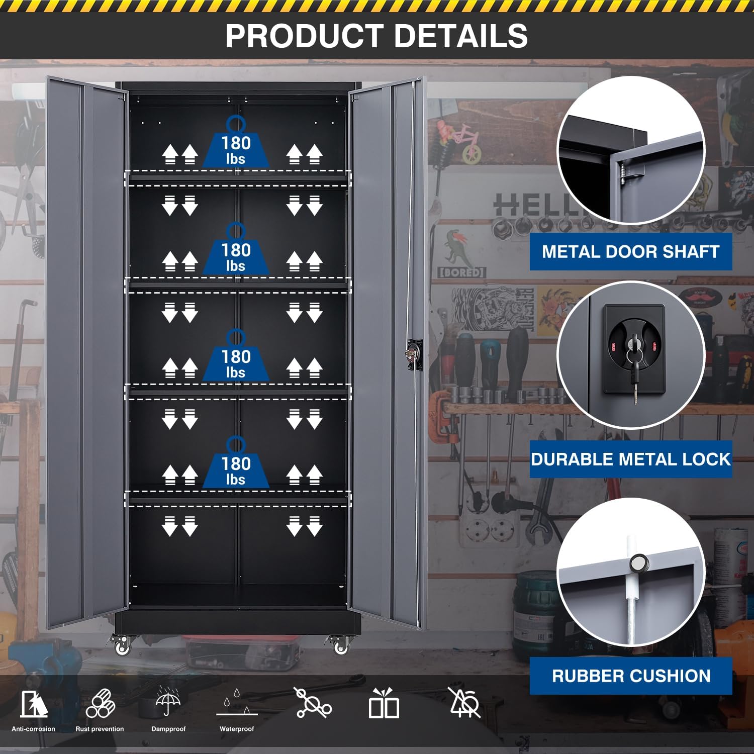 Rolling Lockable Tall Metal Storage Cabinet