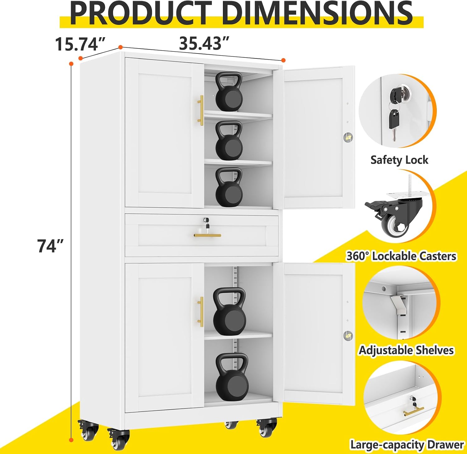 White Rolling Lockable Metal Storage Cabinet