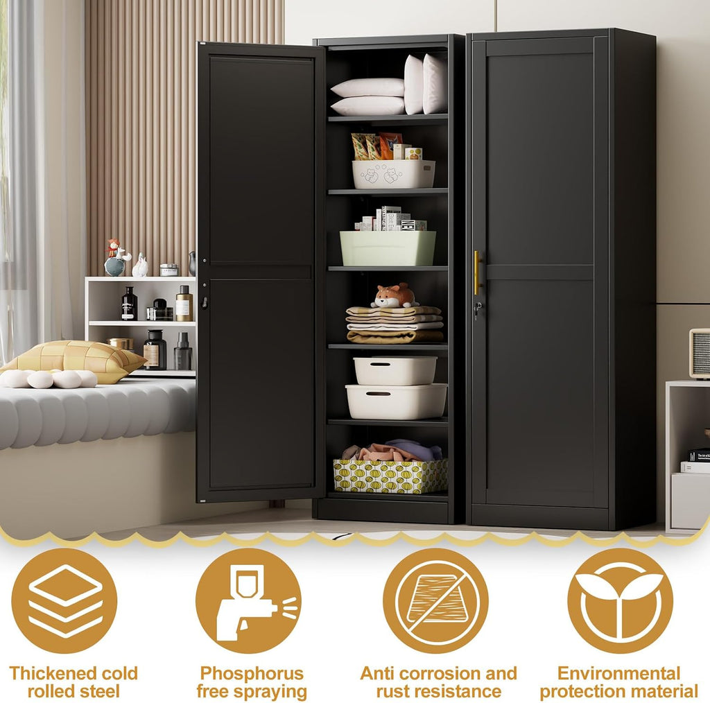 Black Slim Lockable Metal Storage Cabinet