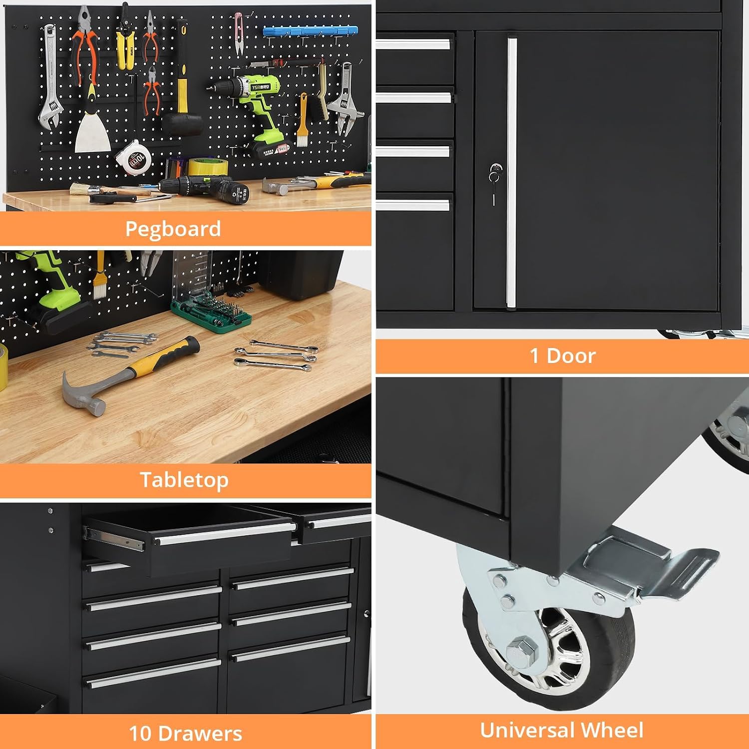 Heavy‑Duty Rolling Garage Tool Workbench Cabinet