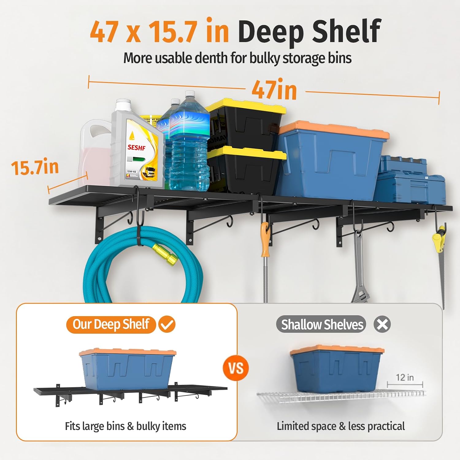 Heavy‑Duty Wall‑Mounted Garage Storage Shelves