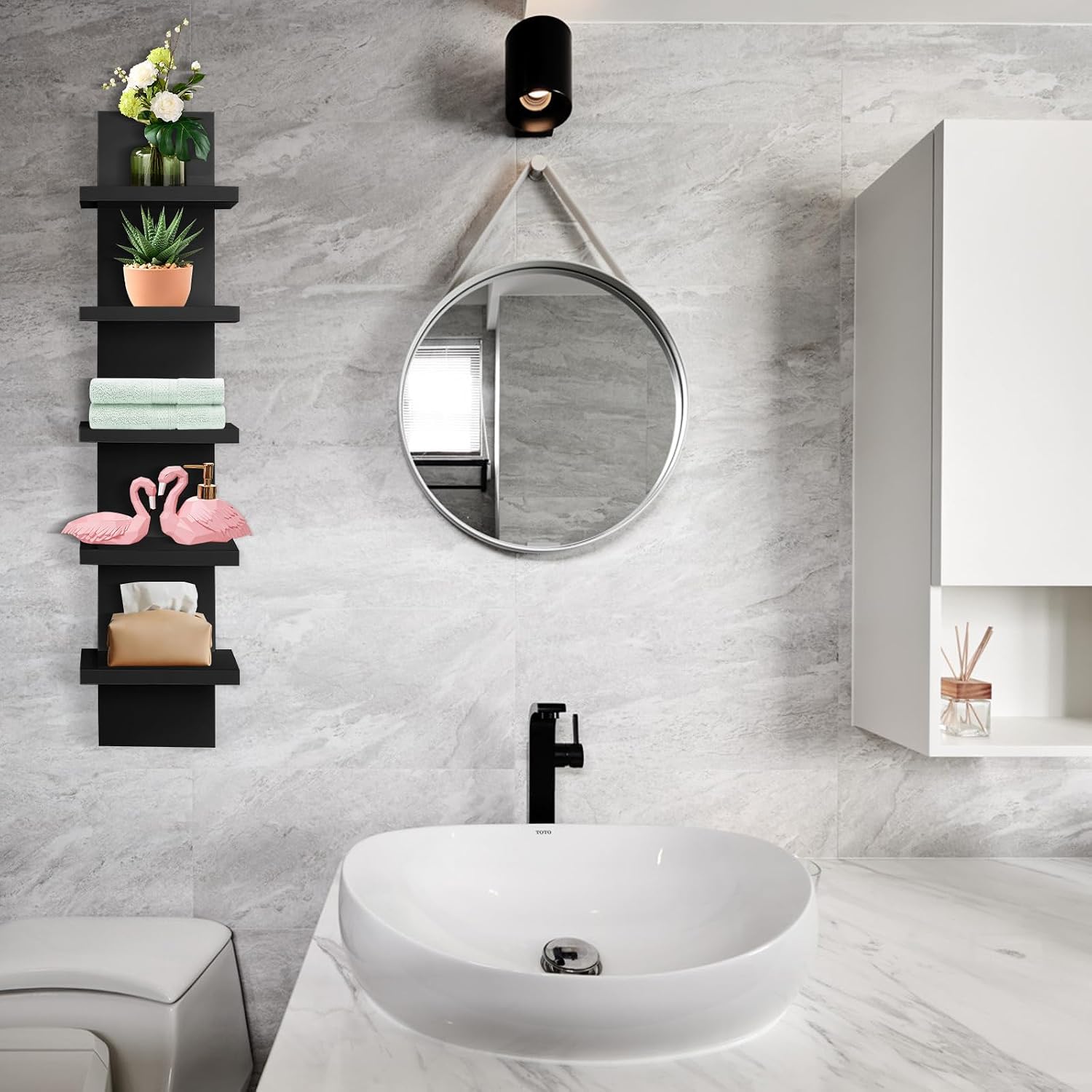 Black Floating Vertical Wall Storage Shelf Unit