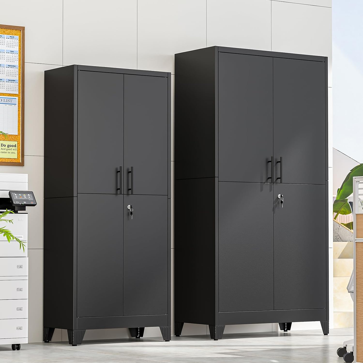 Tall Lockable Metal Garage Storage Cabinet