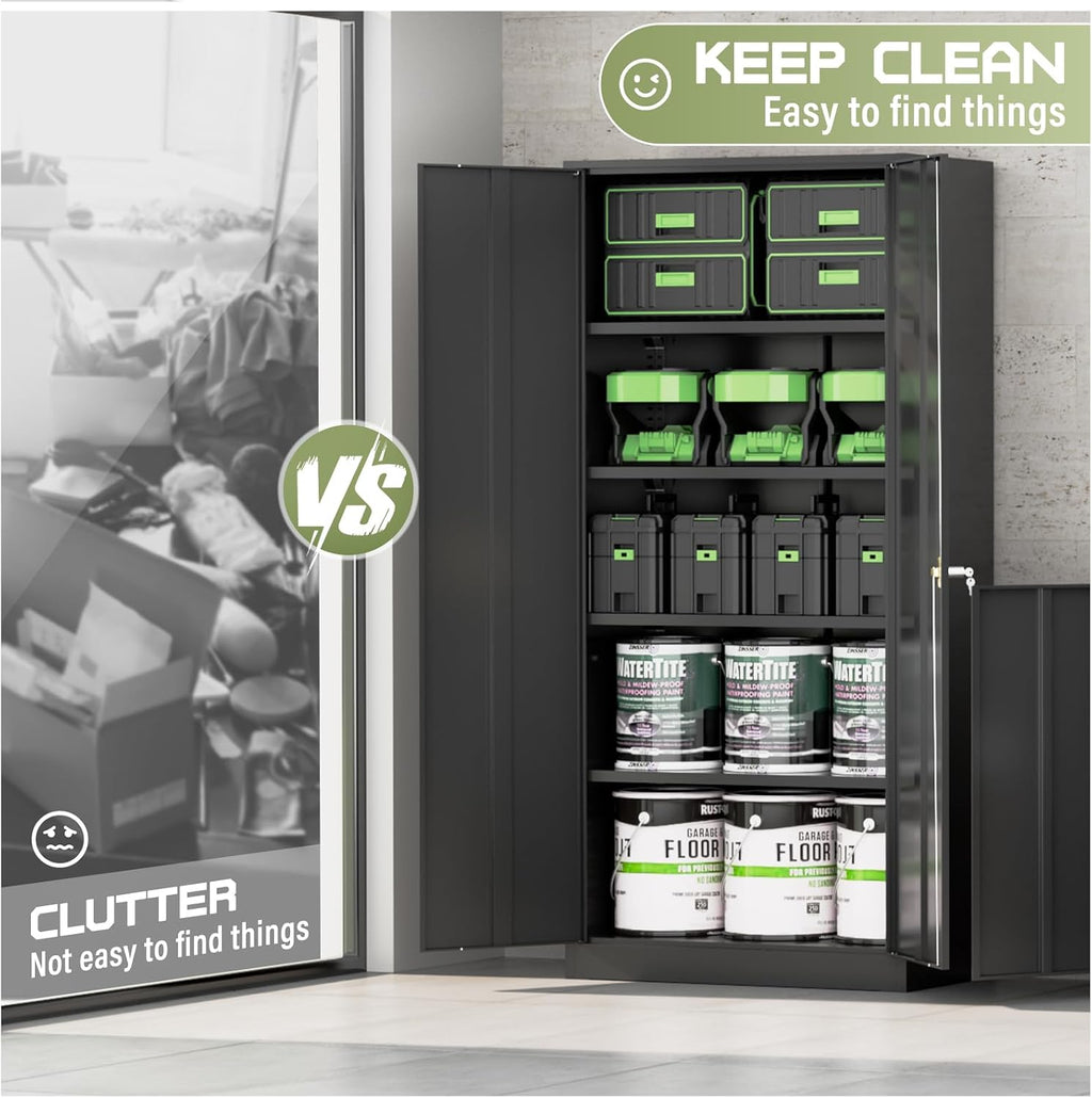 Black Heavy‑Duty Metal Garage Storage Cabinet