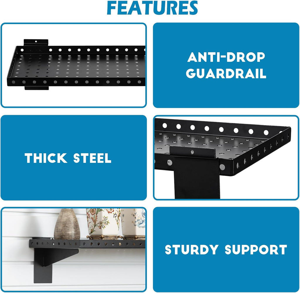 Black Heavy‑Duty Slatwall Hanging Shelves