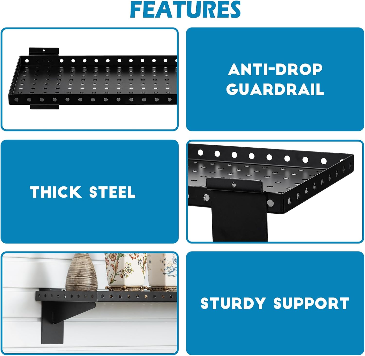 Black Heavy‑Duty Slatwall Hanging Shelves