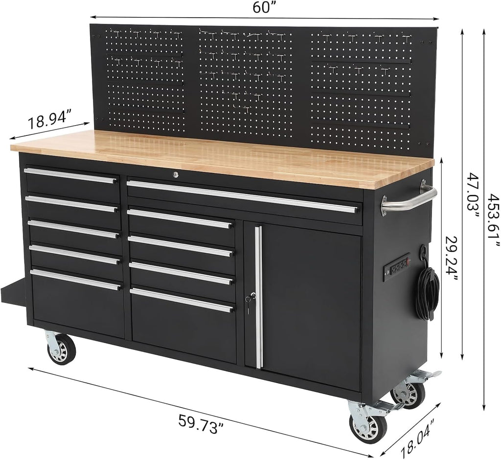 Heavy‑Duty Rolling Garage Tool Workbench Cabinet