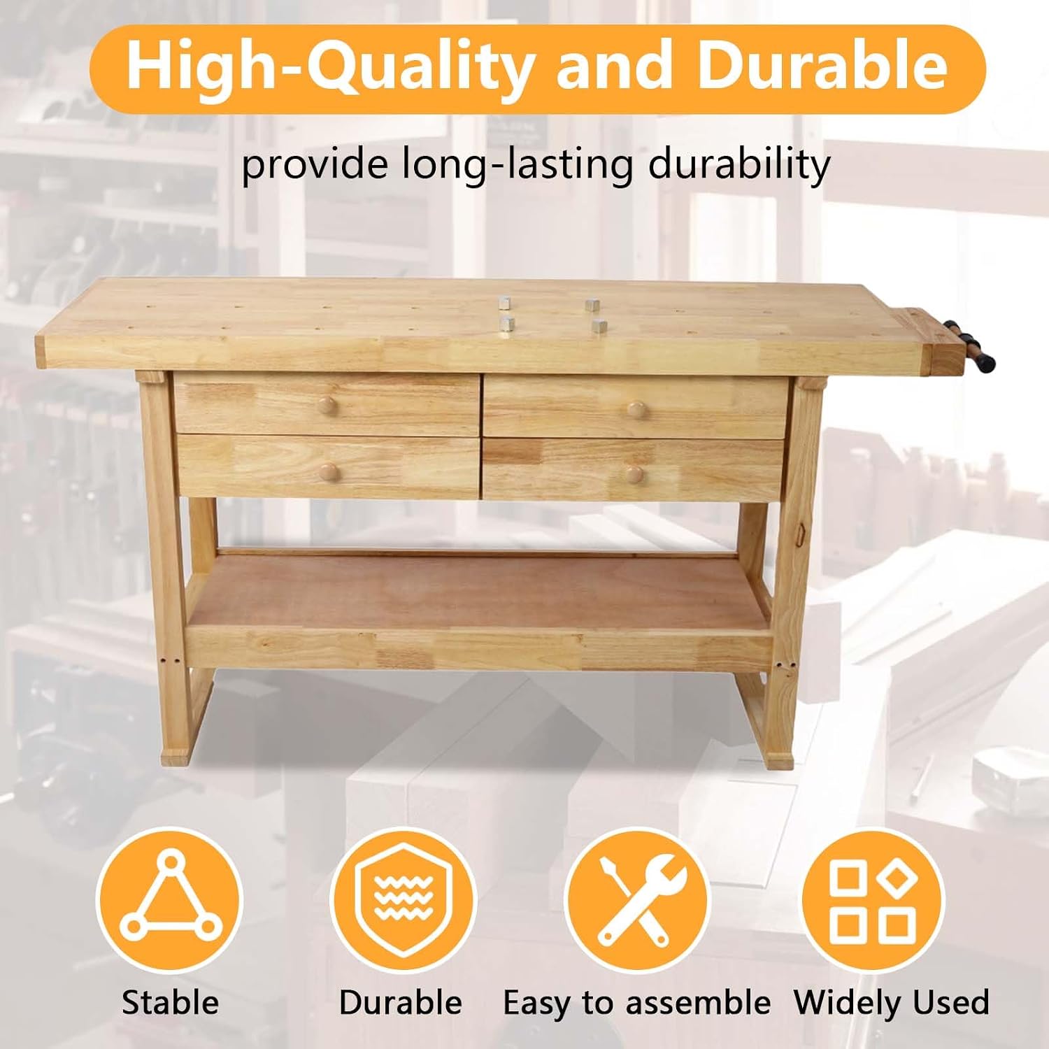 Rubberwood Garage Workshop Storage Workbench