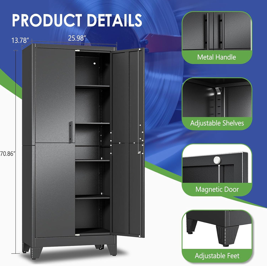 Tall Lockable Metal Garage Storage Cabinet