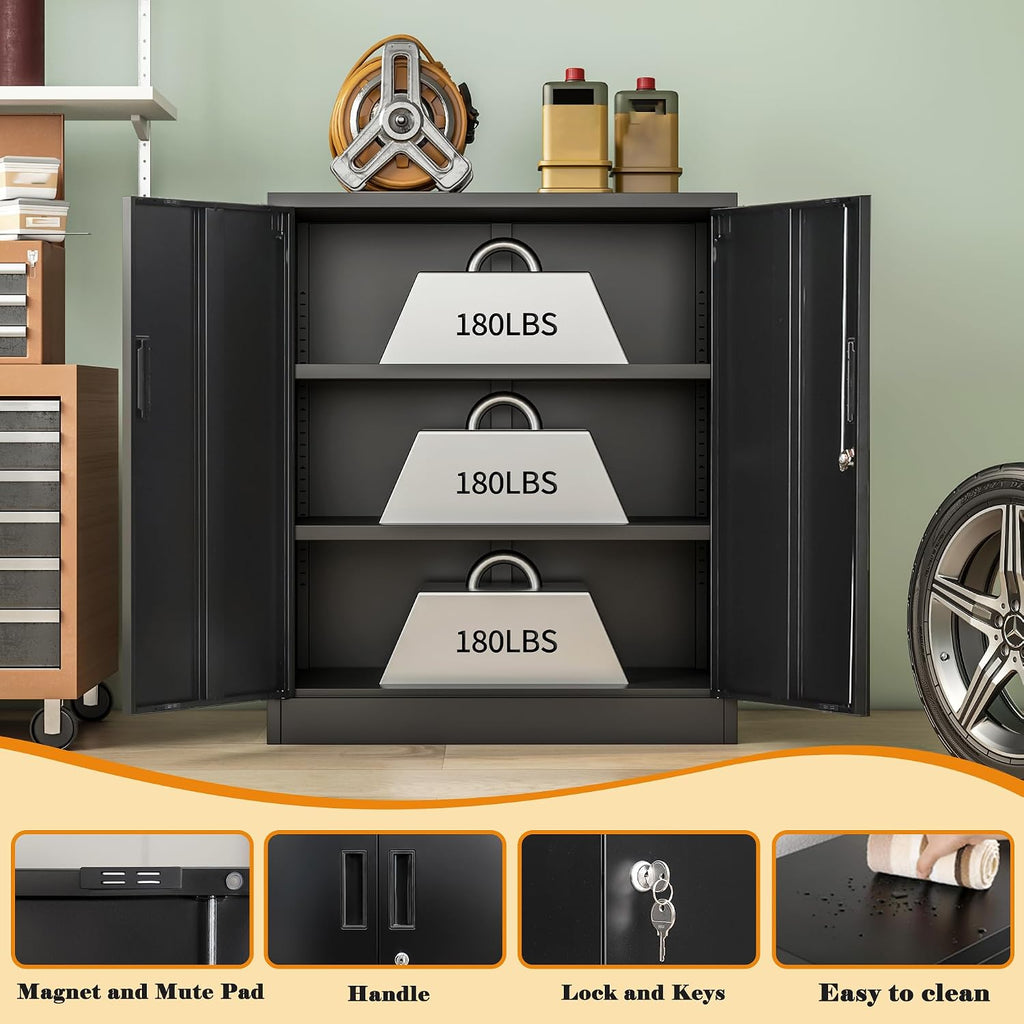 Black Lockable Metal Garage Storage Cabinet