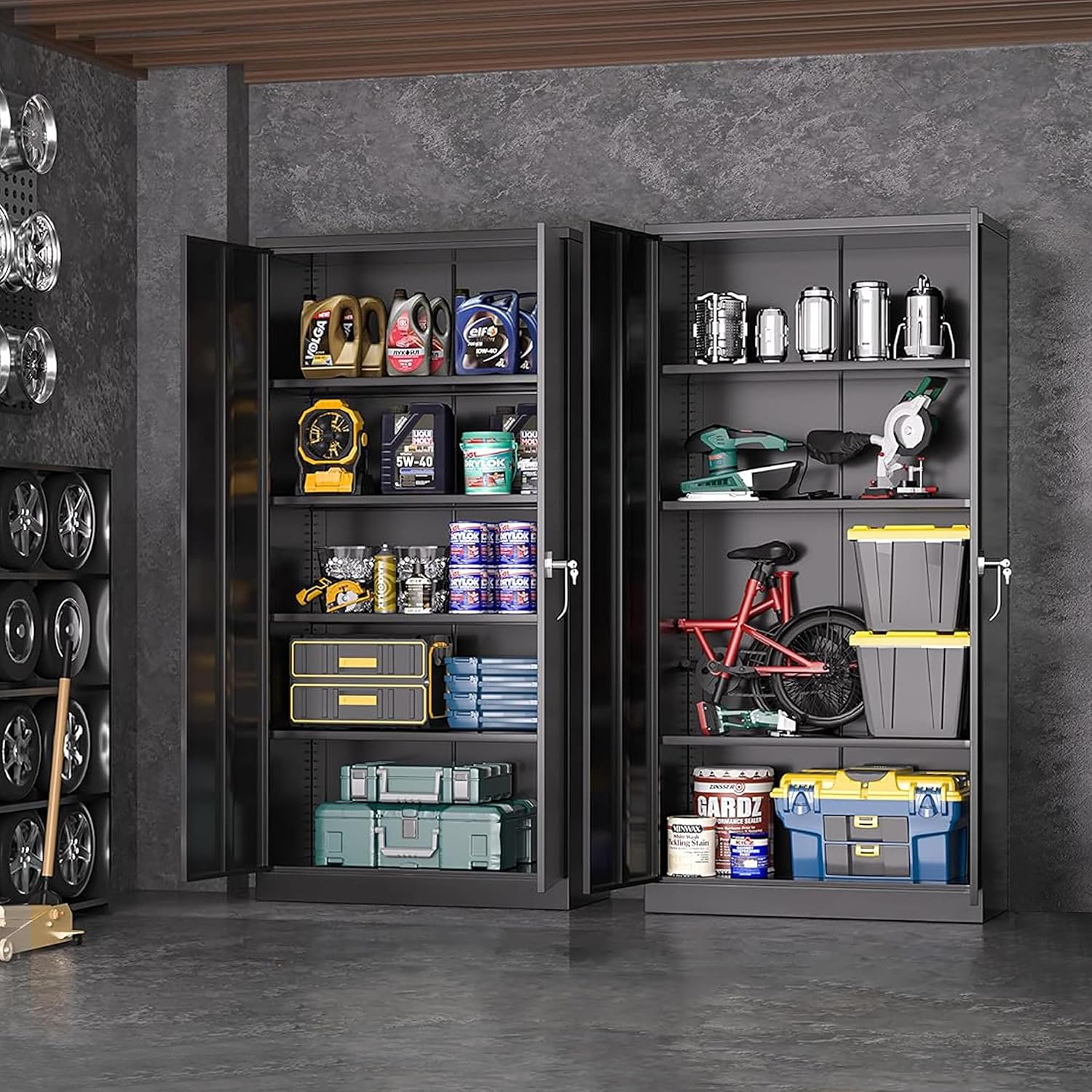 Black Tall Lockable Metal Storage Cabinet