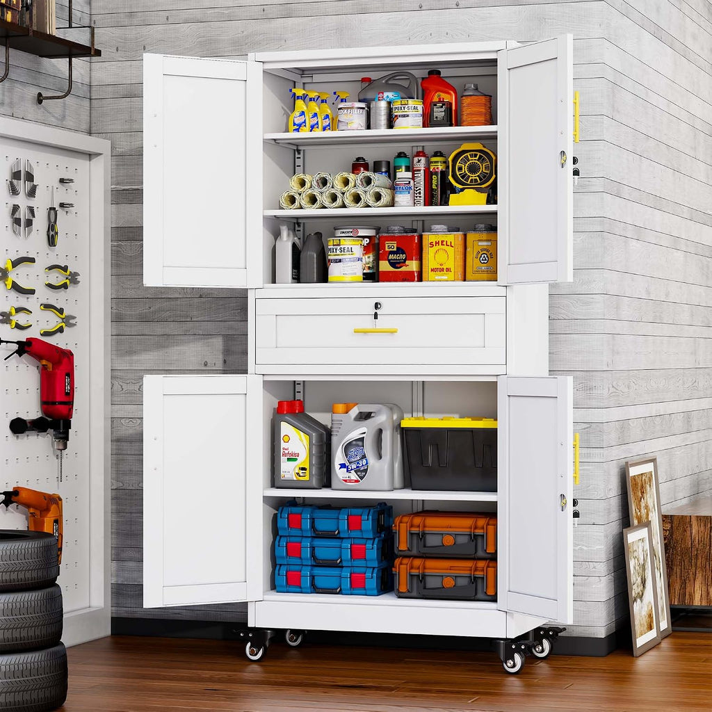 White Rolling Lockable Metal Storage Cabinet