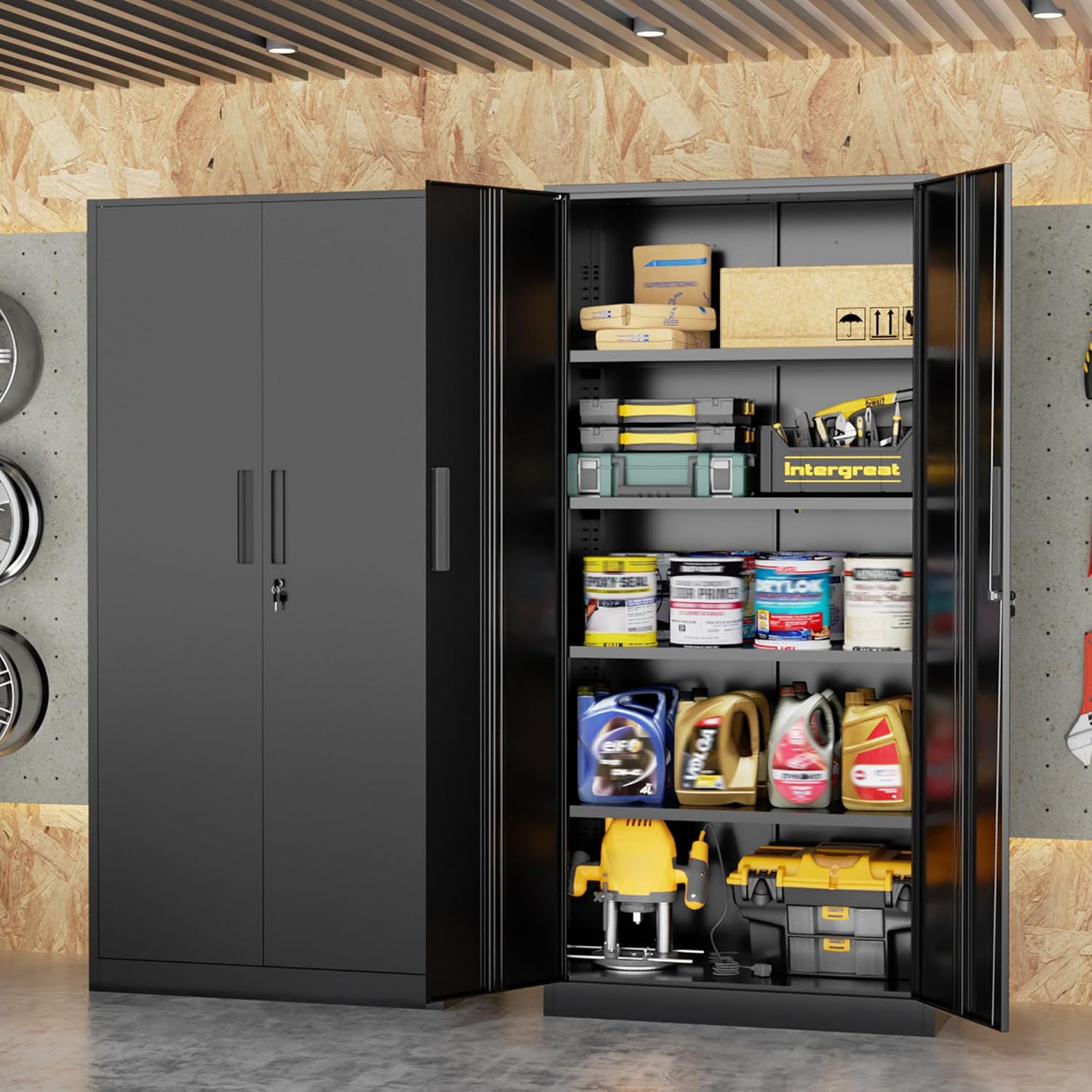Black Tall Lockable Metal Storage Cabinet