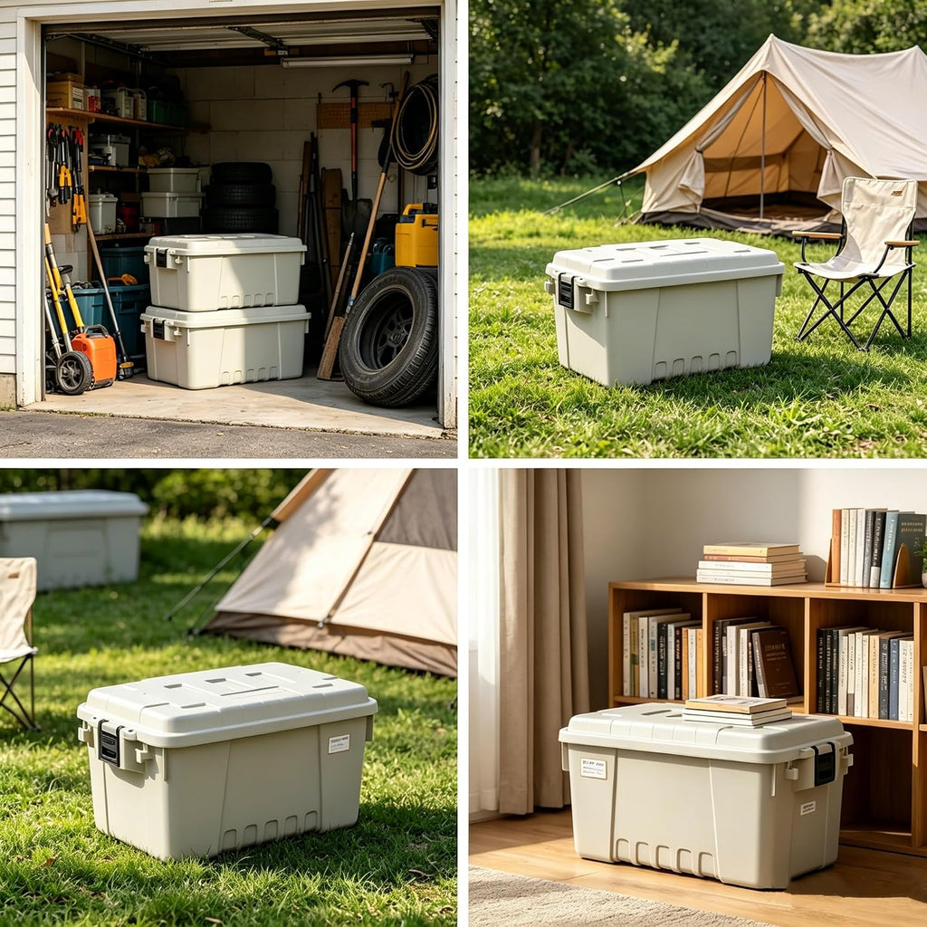 Beige Stackable Plastic Storage Tote Bin