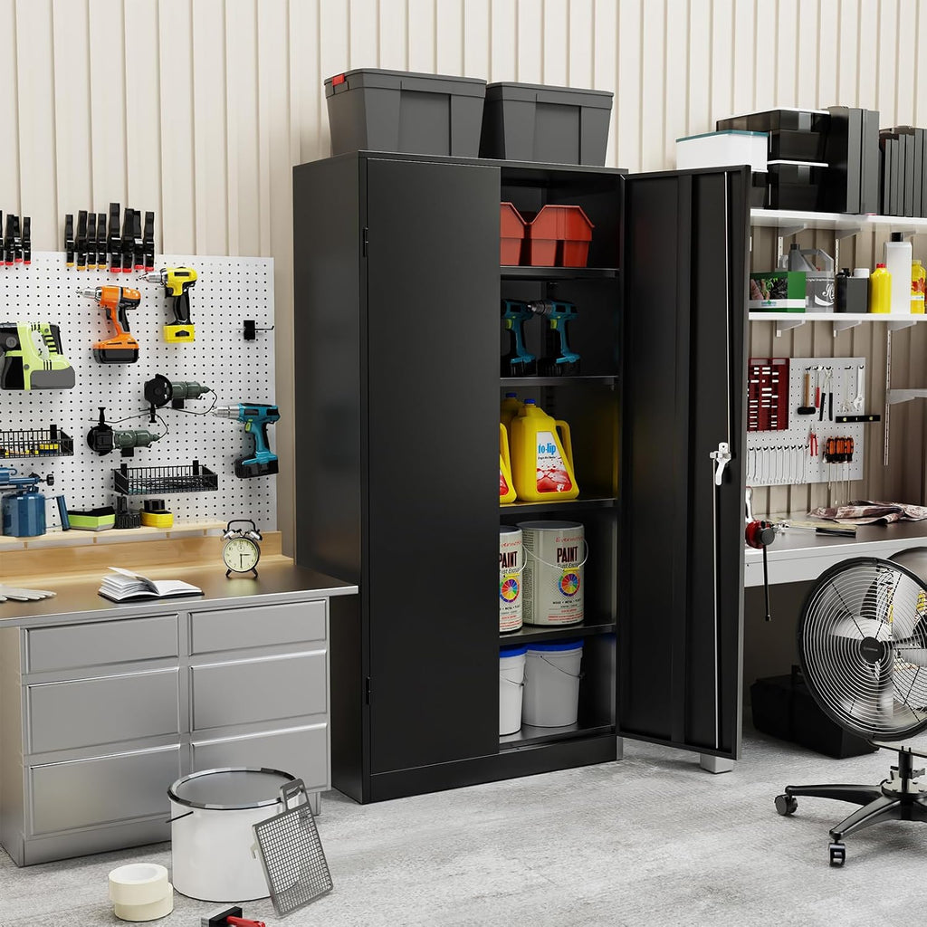 Black Heavy‑Duty Metal Garage Storage Cabinet