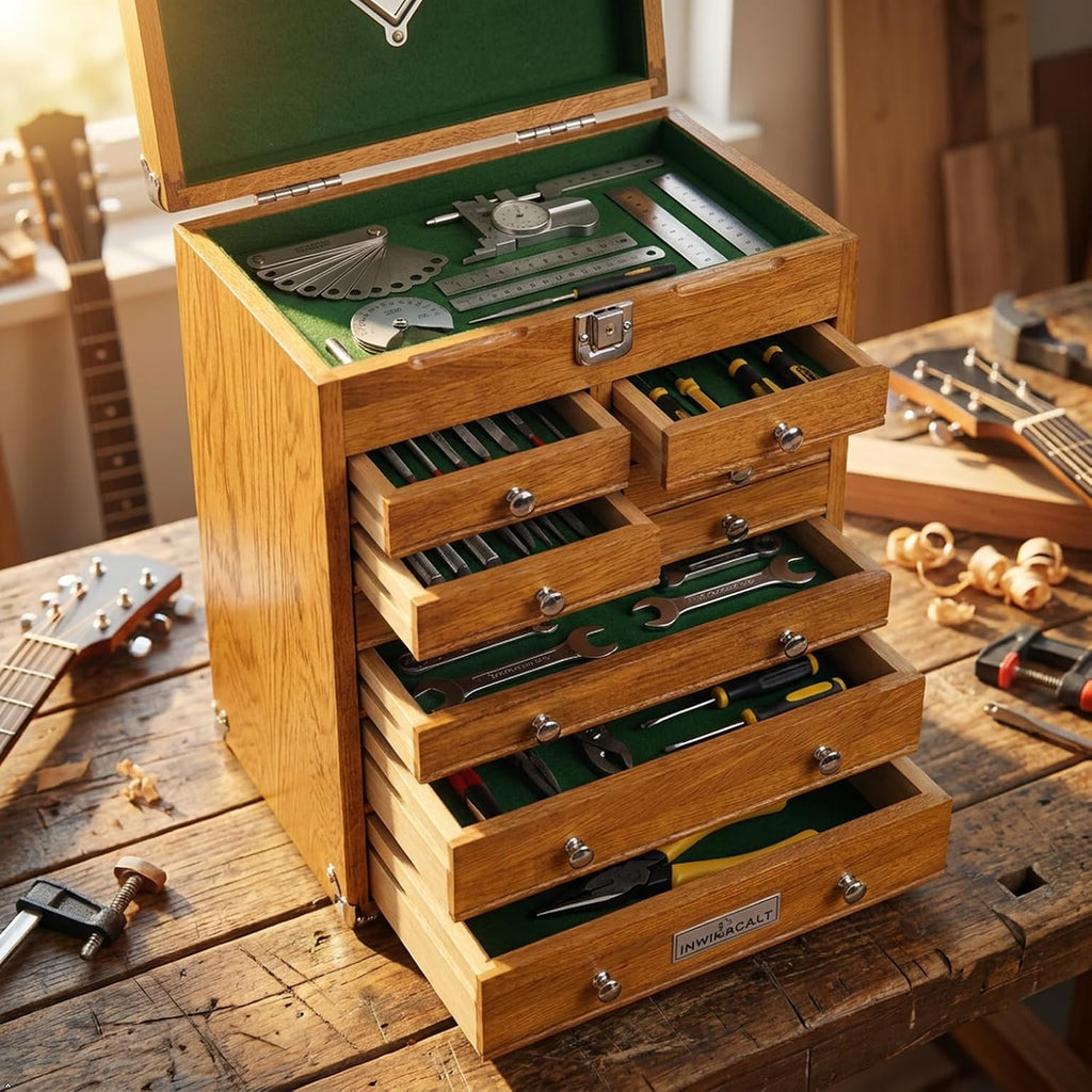 Oak Portable Multi‑Drawer Tool Storage Chest
