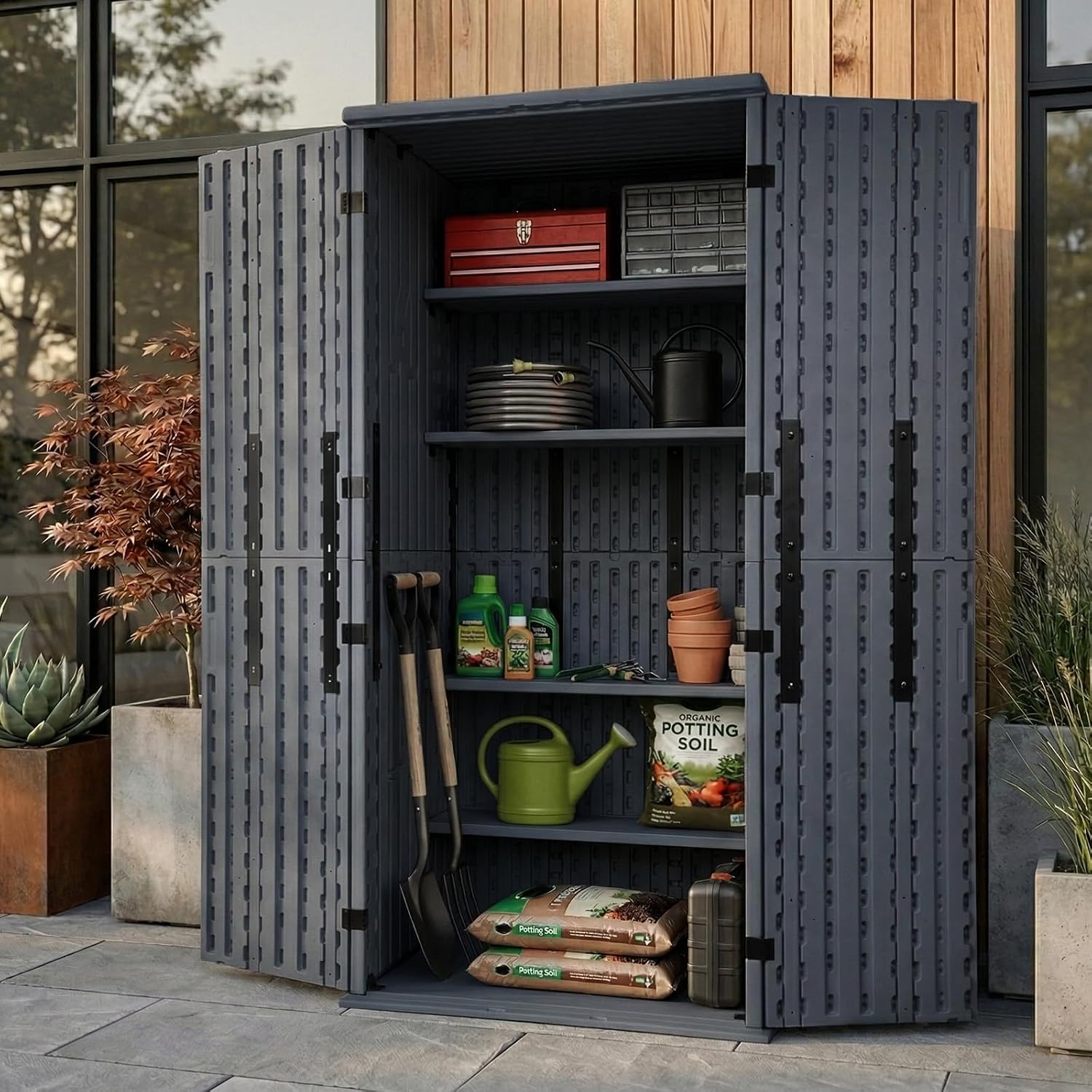 Grey Lockable Tall Outdoor Storage Cabinet