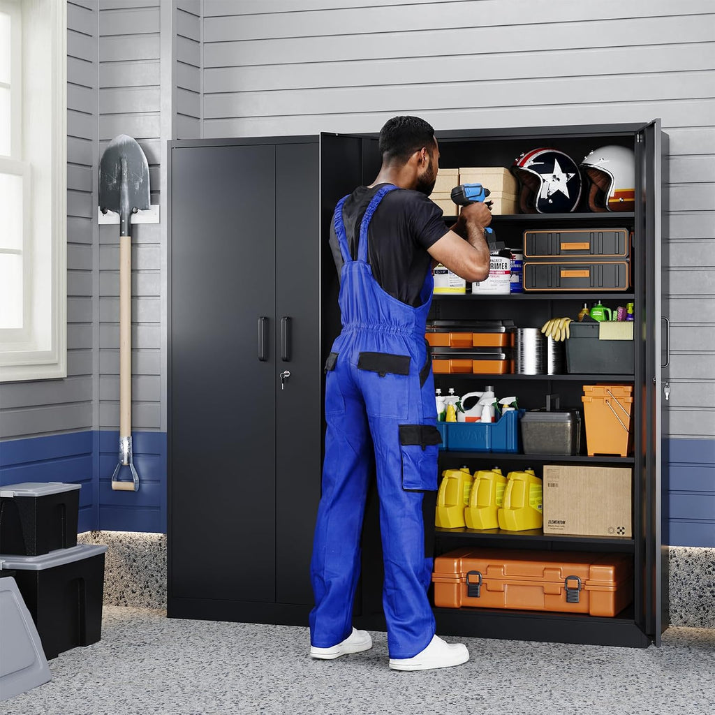 Black Lockable Steel Garage Storage Cabinet