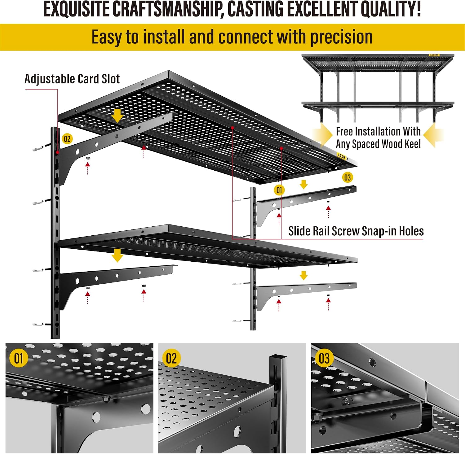 Black Adjustable Wall‑Mounted Garage Storage Shelves
