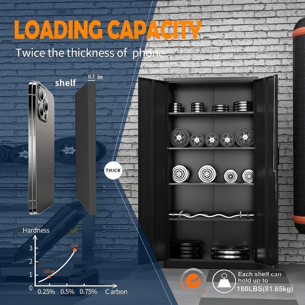 Black Lockable Steel Garage Storage Cabinet