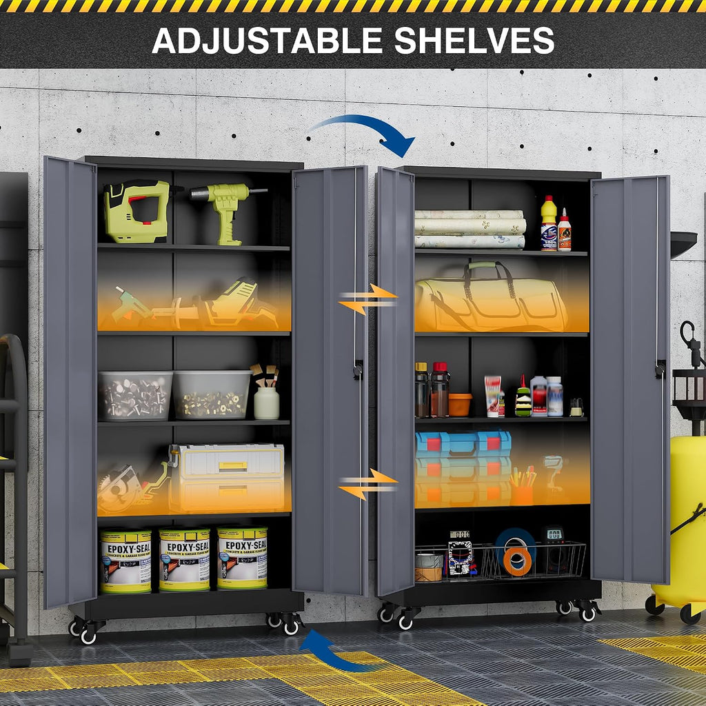 Rolling Lockable Tall Metal Storage Cabinet