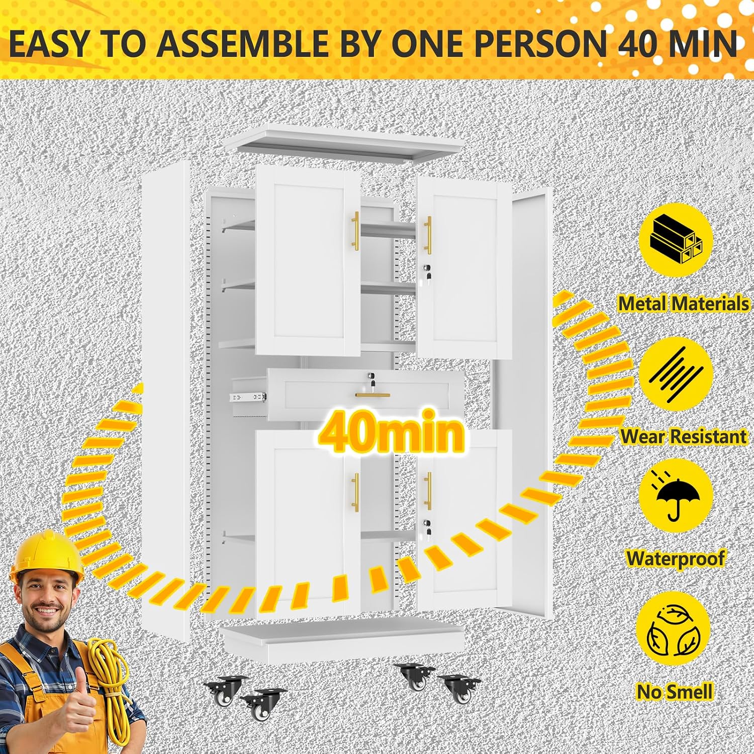 White Rolling Lockable Metal Storage Cabinet