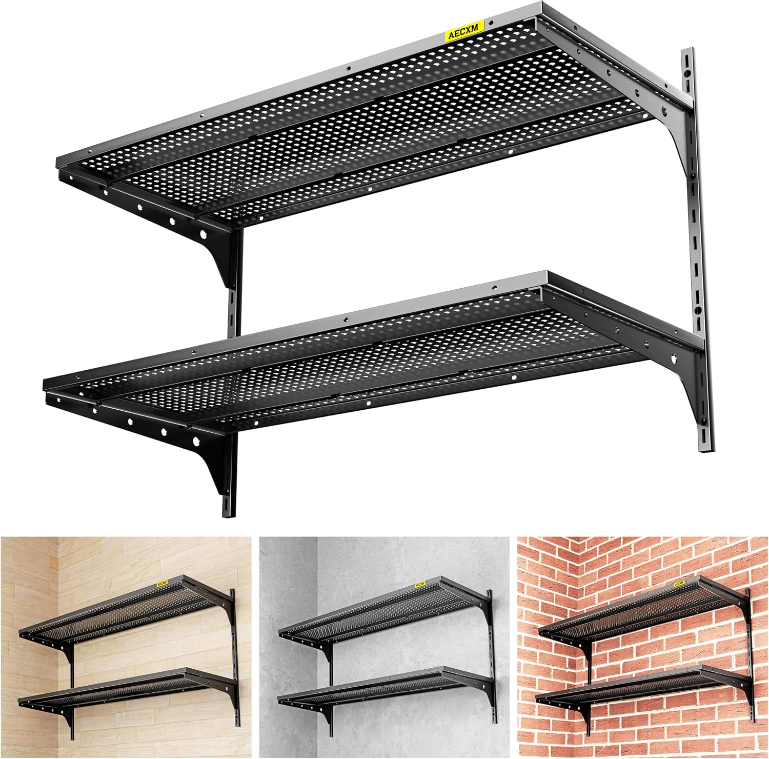 Black Adjustable Wall‑Mounted Garage Storage Shelves